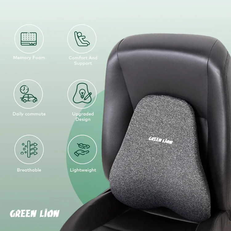 پشتی کمری طبی گرین لاین مدل Seat Cushion از مموری فوم با طراحی ارگونومیک، قابلیت گردش هوا، جلوگیری از آسیب به کمر و ستون فقرات، ابعاد 52×41×10 سانتیمتر، مناسب استفاده در خودرو و صندلی کار