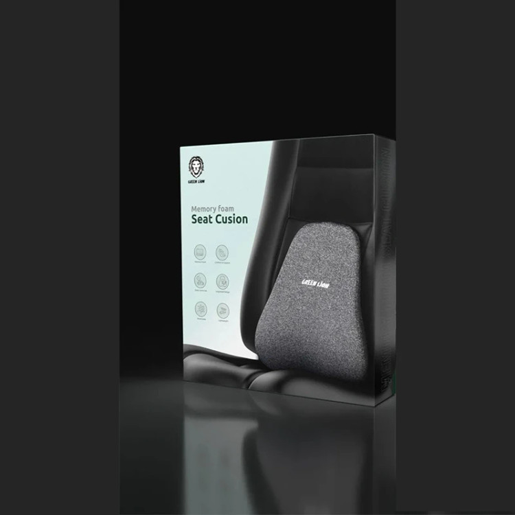 پشتی کمری طبی گرین لاین مدل Seat Cushion از مموری فوم با طراحی ارگونومیک، قابلیت گردش هوا، جلوگیری از آسیب به کمر و ستون فقرات، ابعاد 52×41×10 سانتیمتر، مناسب استفاده در خودرو و صندلی کار