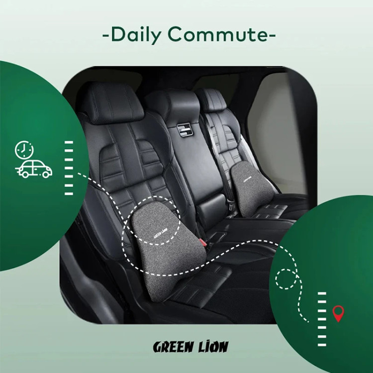 پشتی کمری طبی گرین لاین مدل Seat Cushion از مموری فوم با طراحی ارگونومیک، قابلیت گردش هوا، جلوگیری از آسیب به کمر و ستون فقرات، ابعاد 52×41×10 سانتیمتر، مناسب استفاده در خودرو و صندلی کار