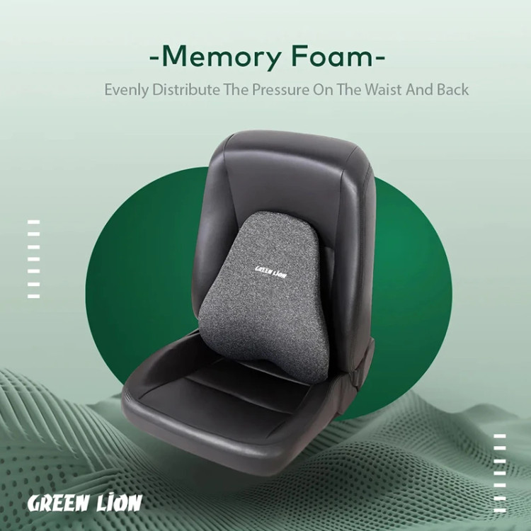 پشتی کمری طبی گرین لاین مدل Seat Cushion از مموری فوم با طراحی ارگونومیک، قابلیت گردش هوا، جلوگیری از آسیب به کمر و ستون فقرات، ابعاد 52×41×10 سانتیمتر، مناسب استفاده در خودرو و صندلی کار