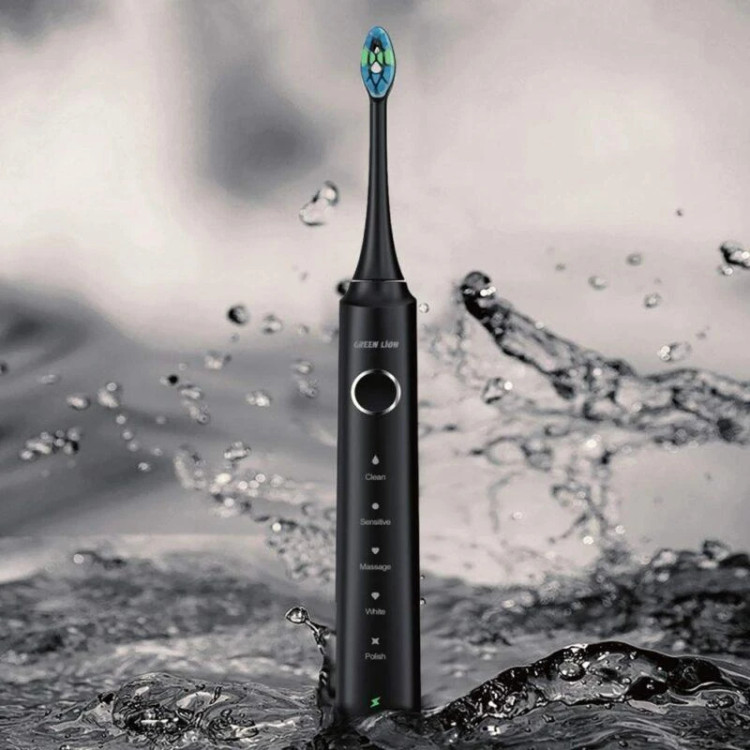 مسواک برقی گرین لاین مدل Smart با موتور صوتی قدرتمند، 5 حالت برس نرم، متوسط و سخت، تایمر هوشمند 2 دقیقهای، شارژ USB Type-C و عمر باتری تا 42 بار استفاده، همراه کیف مسافرتی و گواهینامههای CE، RoHS و FCC