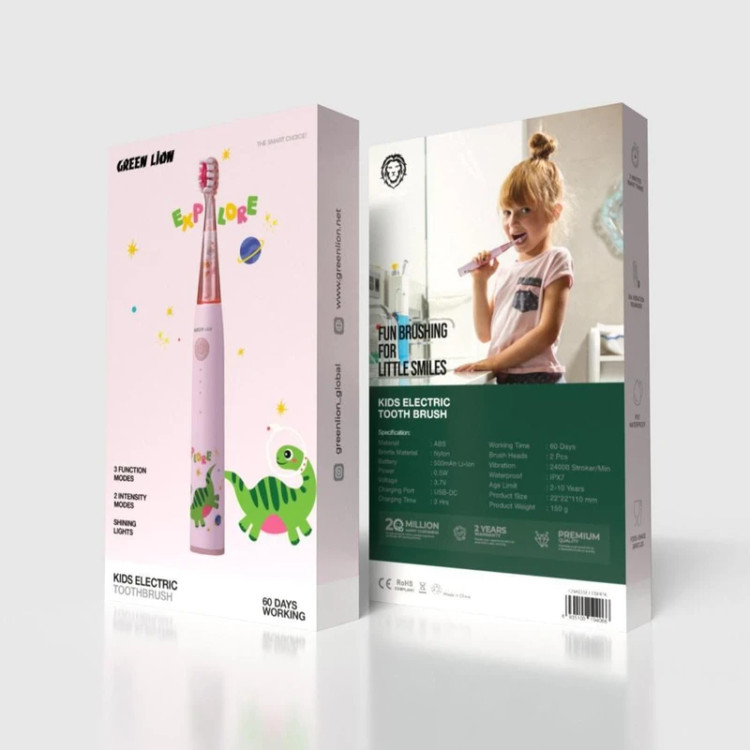 مسواک برقی کودکان گرین لاین مدل KIDS ELECTRIC با 24000 لرزش در دقیقه، سری نرم، قابلیت تنظیم سرعت، باتری قابل شارژ و دسته ارگونومیک مناسب سن 2 تا 10 سال و استفاده تا 60 روز پس از شارژ