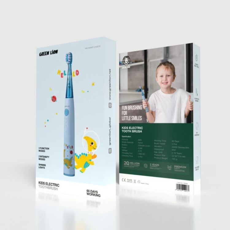 مسواک برقی کودکان گرین لاین مدل KIDS ELECTRIC با 24000 لرزش در دقیقه، سری نرم، قابلیت تنظیم سرعت، باتری قابل شارژ و دسته ارگونومیک مناسب سن 2 تا 10 سال و استفاده تا 60 روز پس از شارژ
