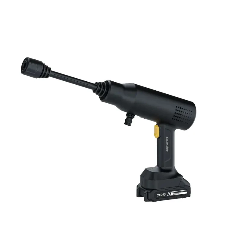 کارواش خانگی باتری‌دار گرین لاین مدل CX240 با توان موتور 240 وات، فشار آب 36 بار، دبی آب 4 لیتر در دقیقه و قابلیت مکش خودکار آب