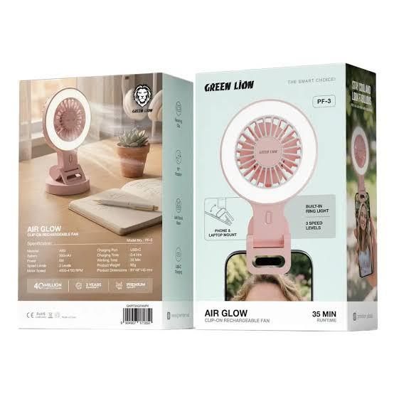 پنکه شارژی گیرهدار ایر گلو گرین Green Lion Air Glow Clip-On Rechargeable Fan