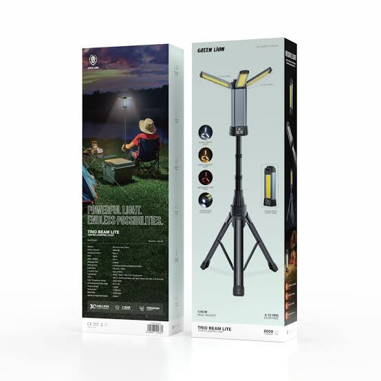 چراغ کمپینگ شارژی سه پایه دار گرین لاین Green Lion Trio Beam Lite Tripod Camping Light