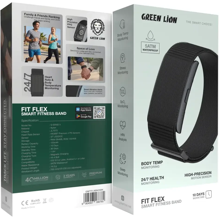 مچ بند هوشمند گرین لاین مدل Fit Flex با بند نایلونی ضد آب