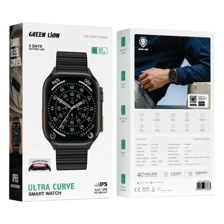 ساعت هوشمند گرین لاین مدل Ultra Curve بدنه آلیاژ روی مشکی