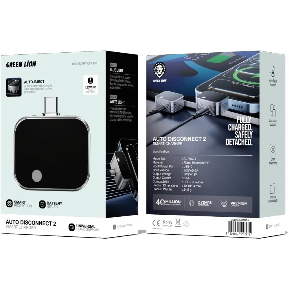 شارژ هوشمند گرین لاین مدل Auto Disconnect 2 با قابلیت قطع خودکار و توان ۱۲۰ شارژ