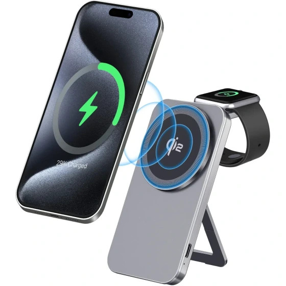 شارژر بی سیم گرین لاین مدل Magstand Duo ظرفیت ۱۵ وات