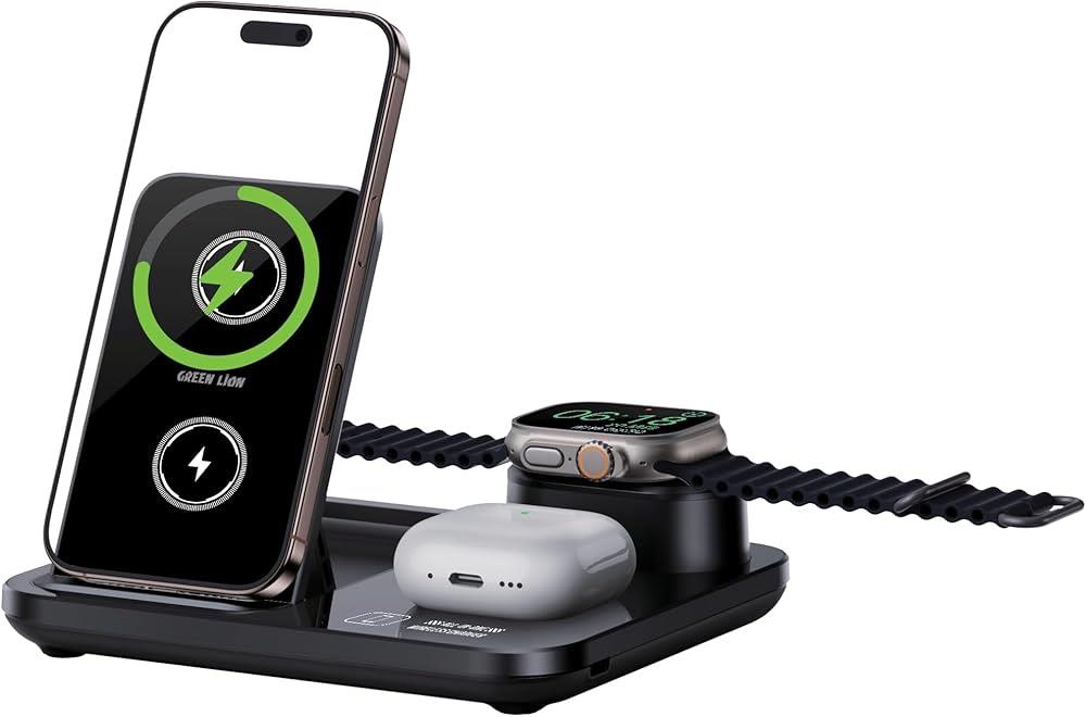 شارژر بی‌سیم 3 در 1 گرین لاین مدل Green Lion 3-in-1 Wireless Charger GN3IN1MWCBK