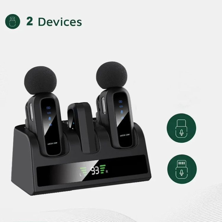 ست میکروفون بیسیم گرین لاین مدل GM-89X با درگاه USB Type-C و مبدل لایتنینگ، دارای قابلیت کاهش نویز