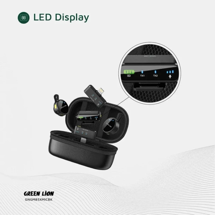 ست میکروفن بیسیم گرین لاین مدل GM-85X با درگاه USB Type-C و لایتنینگ، دارای قابلیت کاهش نویز