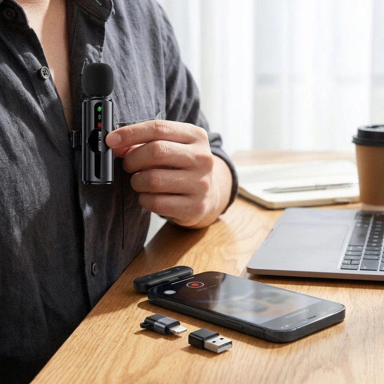 میکروفون بیسیم گرین لاین مدل GM-75X با گیرنده USB Type-C، مبدل USB و لایتنینگ و قابلیت کاهش نویز