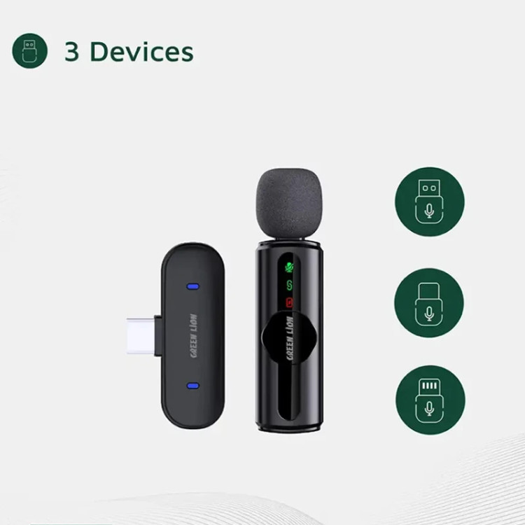 میکروفون بیسیم گرین لاین مدل GM-75X با گیرنده USB Type-C، مبدل USB و لایتنینگ و قابلیت کاهش نویز