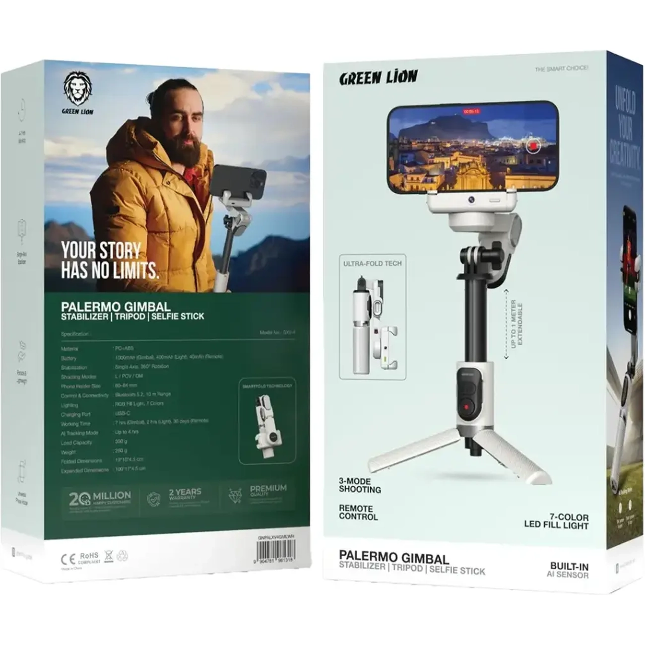 گیمبال و استابلایزر هوشمند موبایل گرین لاین Green Lion Palermo Gimbal Tripod Stand with Remote Control