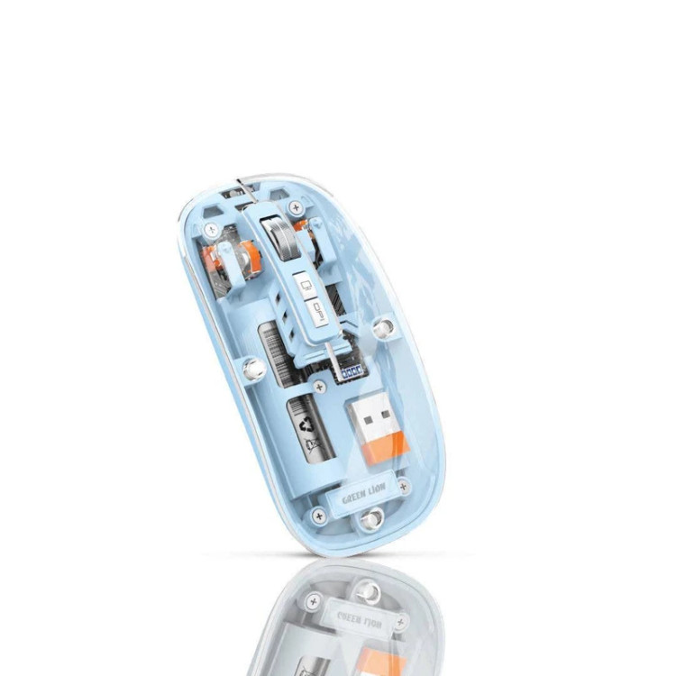 ماوس بی سیم گرین لاین مدل Transparent Mouse 2، قابلیت اتصال با دانگل USB و بلوتوث، دارای 5 کلید، حسگر اپتیکال، بلوتوث نسخه 4، وزن 120 گرم