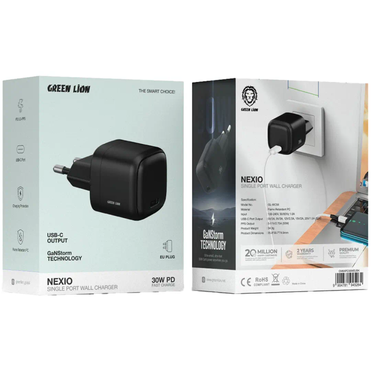 آداپتور تایپ سی ۲۰ وات گرین لاین مدل Green Lion Nexio Single Port Wall Charger 20W