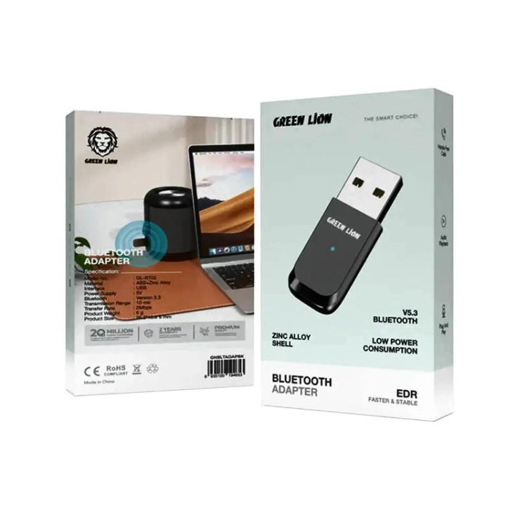 مبدل بلوتوثی گرین لاین مدل Green Lion Zinc Alloy Shell Bluetooth Adapter GNBLTADAPBK
