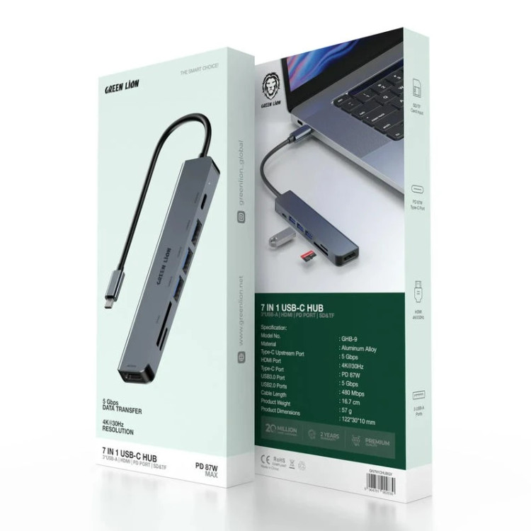 رم ریدر 2 کاره گرین لاین Green Lion 2 in 1 Card Reader with Micro SD Cards Support