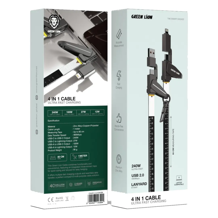 Green Lion 4 in 1 Cable Ultra Fast Charging Lanyard 240Wگرین لاین