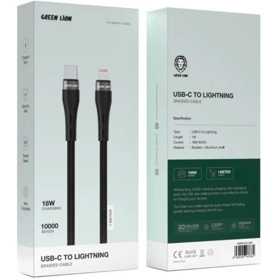 کابل کنفی USB-C به لایتنینگ گرین لاین (Green Lion) - ۲ متری