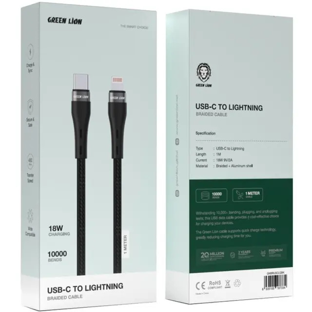 کابل بافتهشده USB-C به لایتنینگ گرین لاین