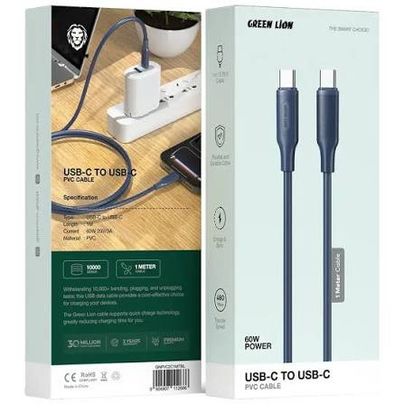 کابل یکمتری Green Lion مدل PVC با کانکتور Type-C به Type-C